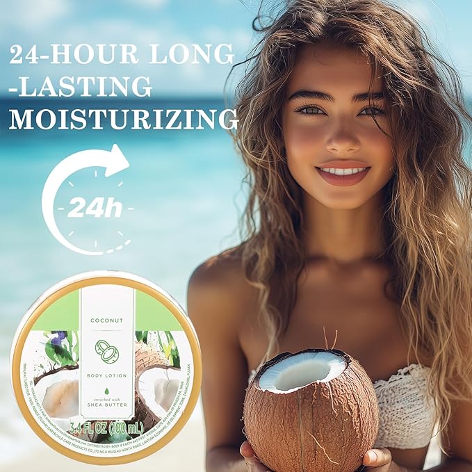 Princess Belle Coconut Body Lotion, Travel Size Body Lotion for Women and Men Dry Skin, Deep Moisturizing and Hydrating with Natural Shea Butter, Smell Good, 100ml(3.4floz)