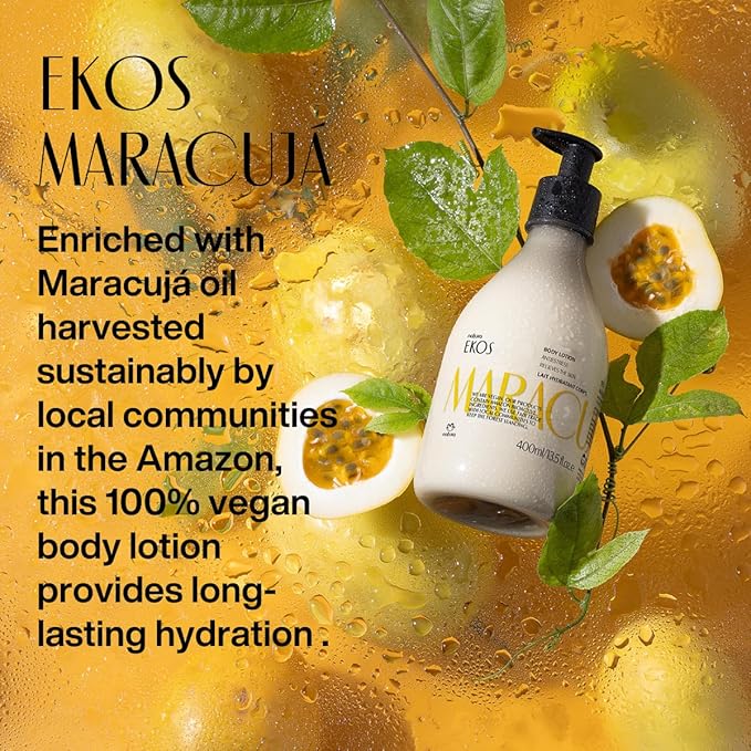 natura - Ekos Maracujá Relieving Body Lotion - Calming Lotion - 24 Hours of Hydration - Essential Fatty Acids - Vegan Skin Care - Brazilian Beauty Secrets - Self Care & Body Care - 13.5 fl oz (400ml)