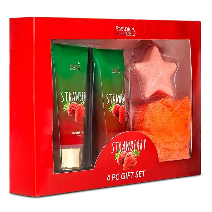 Strawberry Bath and Body Gift Set for Women - Luxurious Shower Pampering, Irresistible Strawberry Scent, Complete Body Skincare Collection
