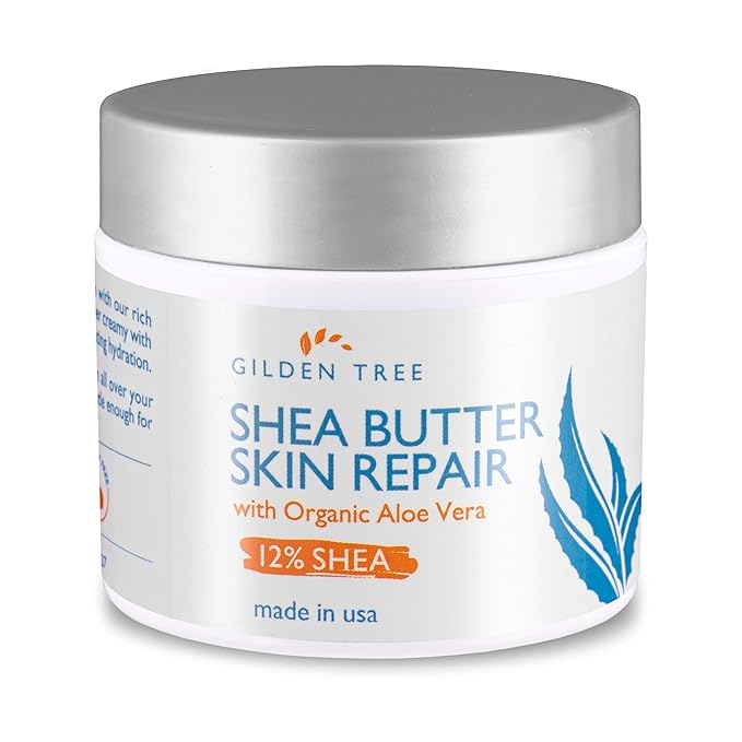 GILDEN TREE Shea Butter Skin Repair Cream, Natural & Organic for Deep Moisturizing of Dry, Cracked, Itchy Sensitive Skin on Hands, Face, Body and Feet - Suitable For All Skin Types, Light Lemon Scent