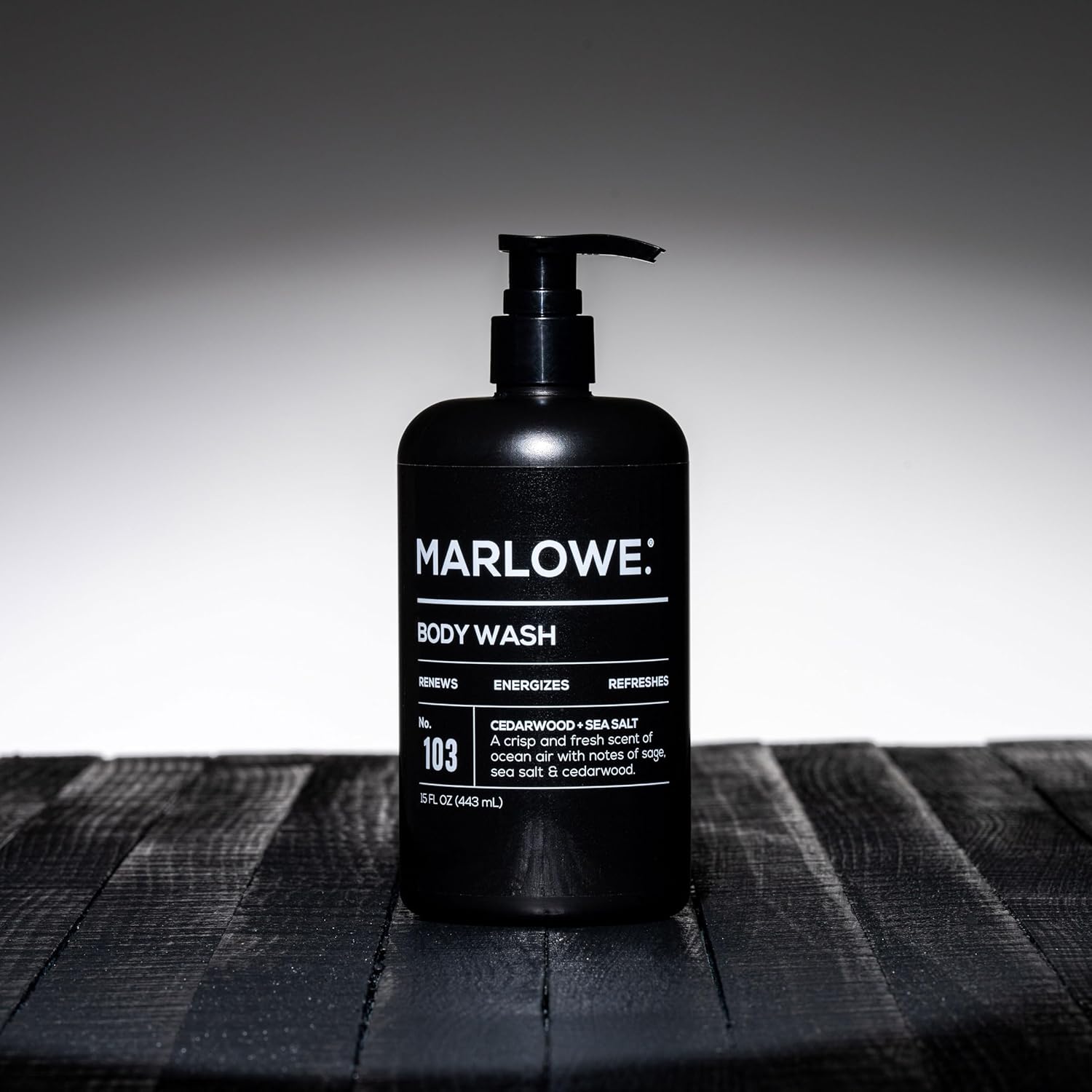 MARLOWE. No. 103 Body Wash 15 oz Pump, Cedarwood + Sea Salt, Energizing & Refreshing Shower Gel, Willow Bark & Green Tea Extracts, Cleanses, Moisturizes, Smooths & Nourishes, Fresh & Zesty Scent