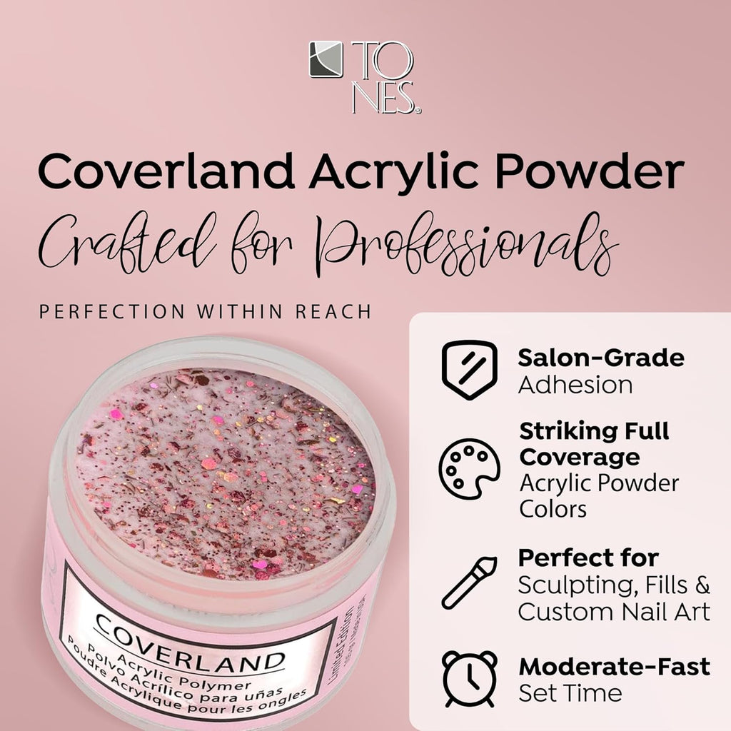 Tones Coverland Acrylic Nail Powder "Head Over Heels" - Limited Edition Acrylic Powder for Nail Design, Sculpting, and Masking Nail Bed Imperfections - Professional Acrylic Nail Supplies - (1.5 Oz)
