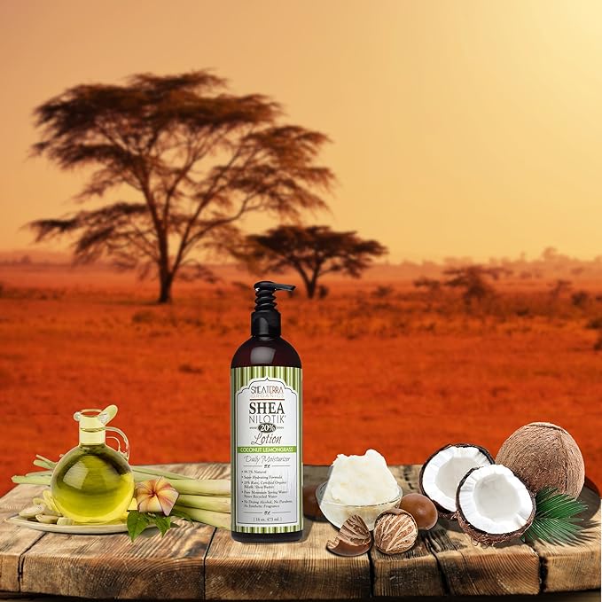Shea Terra Organics Nilotik’ Shea Butter Ultra-Rich Lotion – Coconut Lemongrass | Natural Daily Moisturizer High in Vitamins & Minerals with Antiseptic & Astringent Properties for Glowing Skin – 16 oz