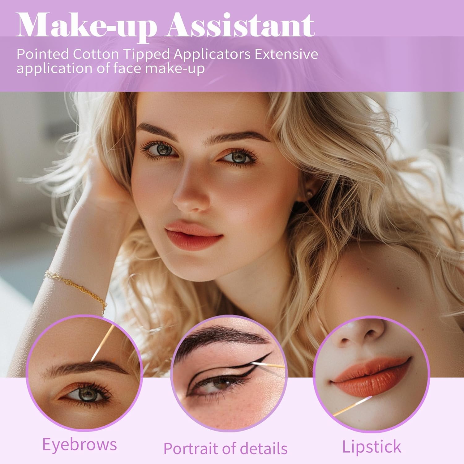 1000PCS Pointed Cotton Swabs - Precision Tip Cotton Swabs - 4 Inch Microblading Cotton Swabs - Microblading Cotton Buds for Eyebrow Eyelash Extensions, Makeup, Nails, Tattoo Permanent Supplies（PINK）