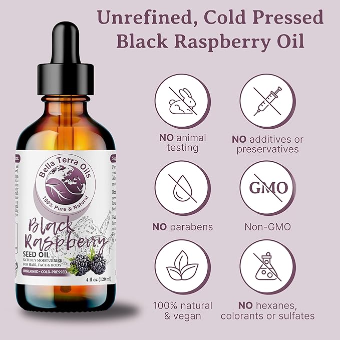 Bella Terra Oils - Black Raspberry Seed Oil 4oz - A Mélange of Antioxidants & Essential Fatty Acids, Offering the Skin the Finest of Nature's Nourishing Secrets