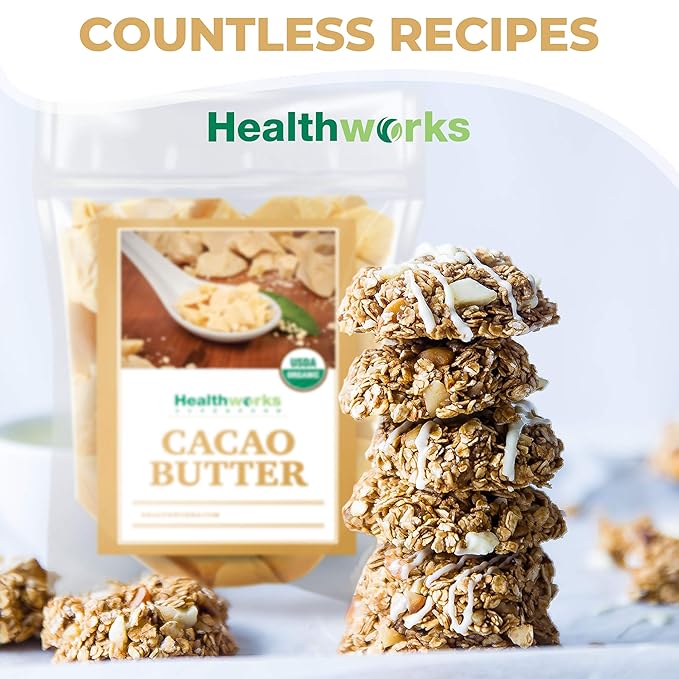 Healthworks Superfoods Organic Cacao Butter - 16 Oz / 1 Lb - USDA Certified Organic from Peru - Unrefined Non-Deodorized Cocoa - Sugar-Free, Keto, Vegan & Non-GMO - Antioxidant Superfood