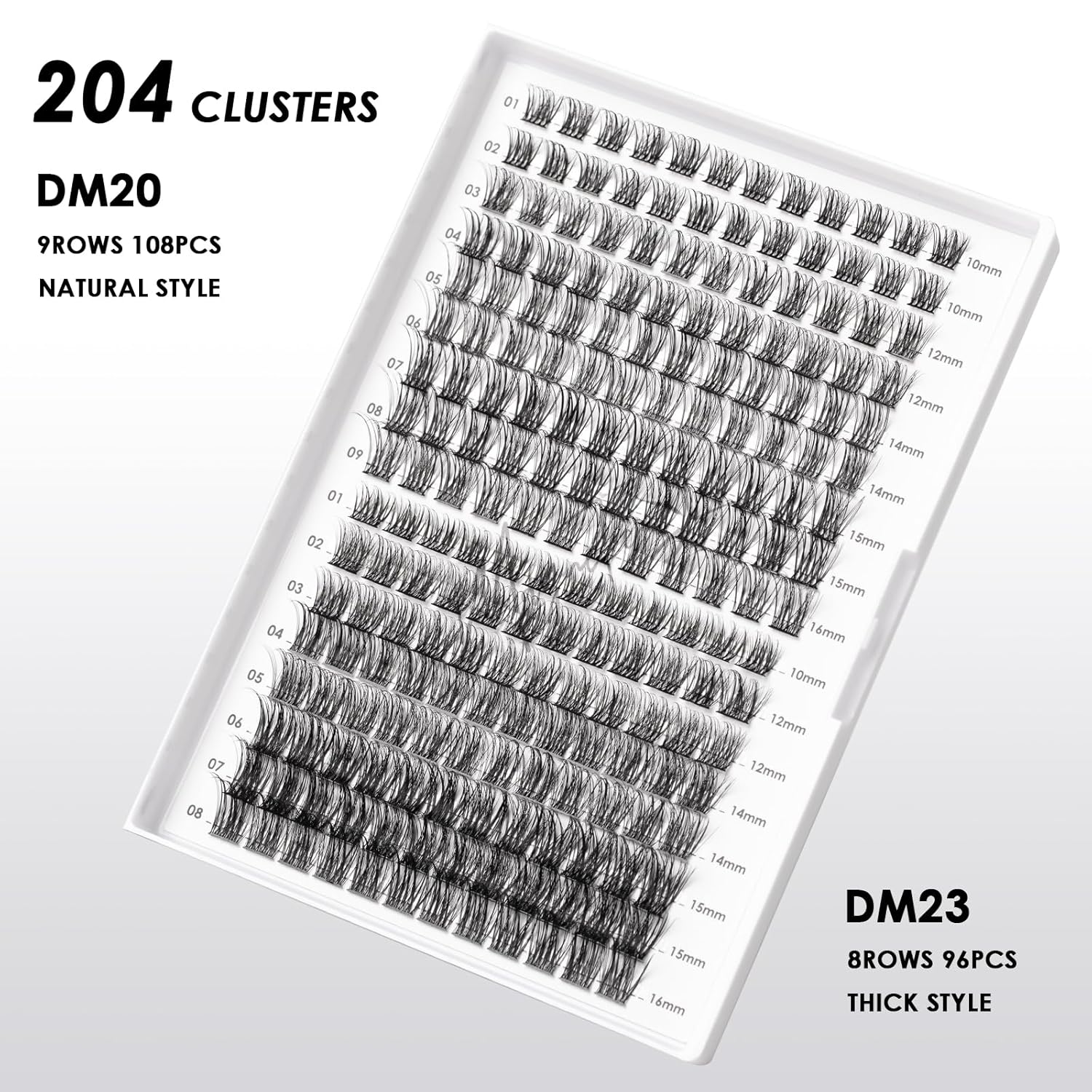 Lash Clusters 204 Pcs Individual Lashes Clusters Eyelash Extensions False Eyelashes DIY Lash Extension Kit Reusable False Eyelashes Natural Look Mix 10-16mm C D Curl(DM20+DM23)