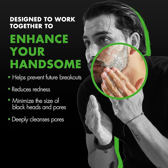 Tiege Hanley Men's Acne Treatment System (Level 1), TiegeClear Acne Essentials Routine for Smooth & Hydrated Skin - Includes Sal Acid Wash, Glycolic Acid Pads, and Acne Serum - All Skin Types