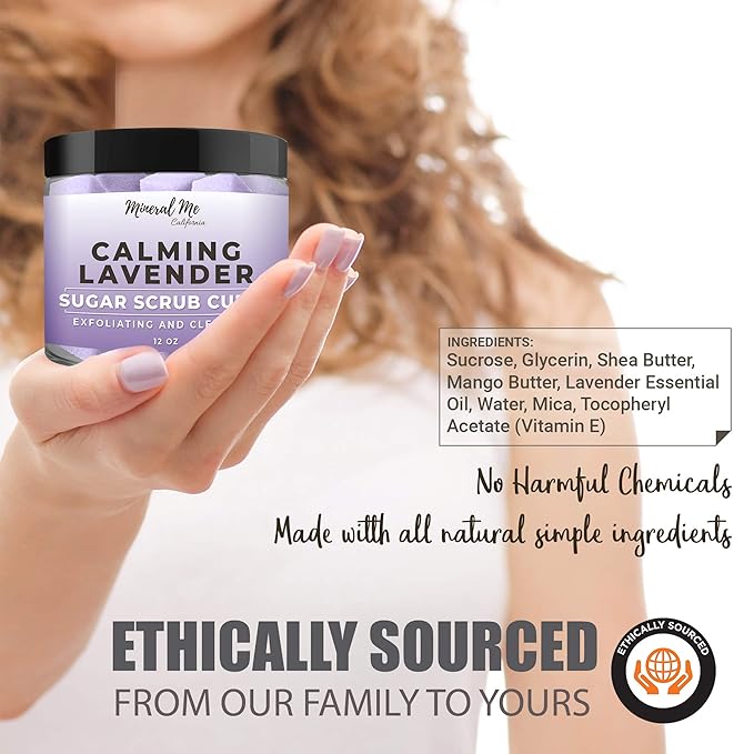 Exfoliating Body Scrub - 12oz LAVENDER Sugar scrub cubes w/Mango Butter & Shea butter- Ultra Hydrating & Moisturizing - Natural & Organic for all body exfoliation-For hands, arms legs, elbow & foot