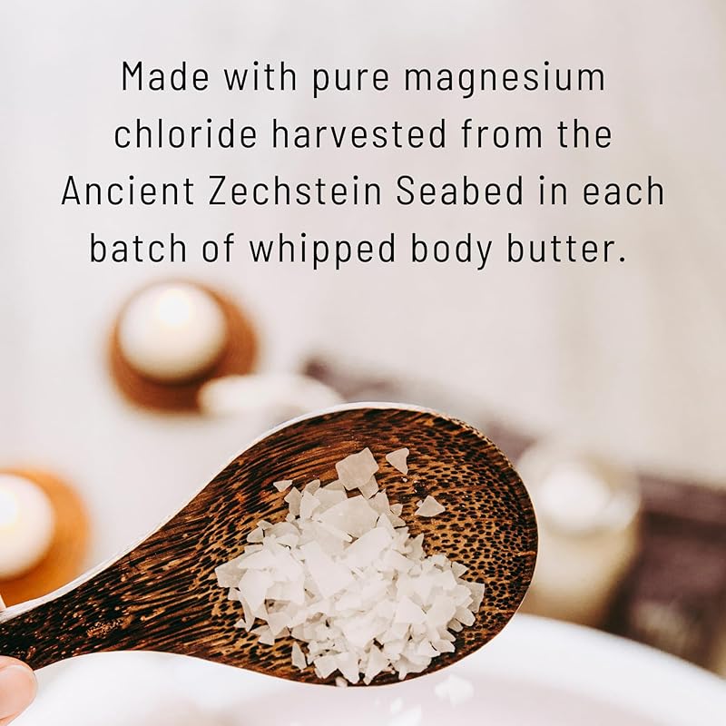 Organic Magnesium Whipped Body Butter, 4 oz Jar, Extra Strength Magnesium Chloride from Ancient Zechstein Seabed, Supports Muscle Relaxation & Better Sleep