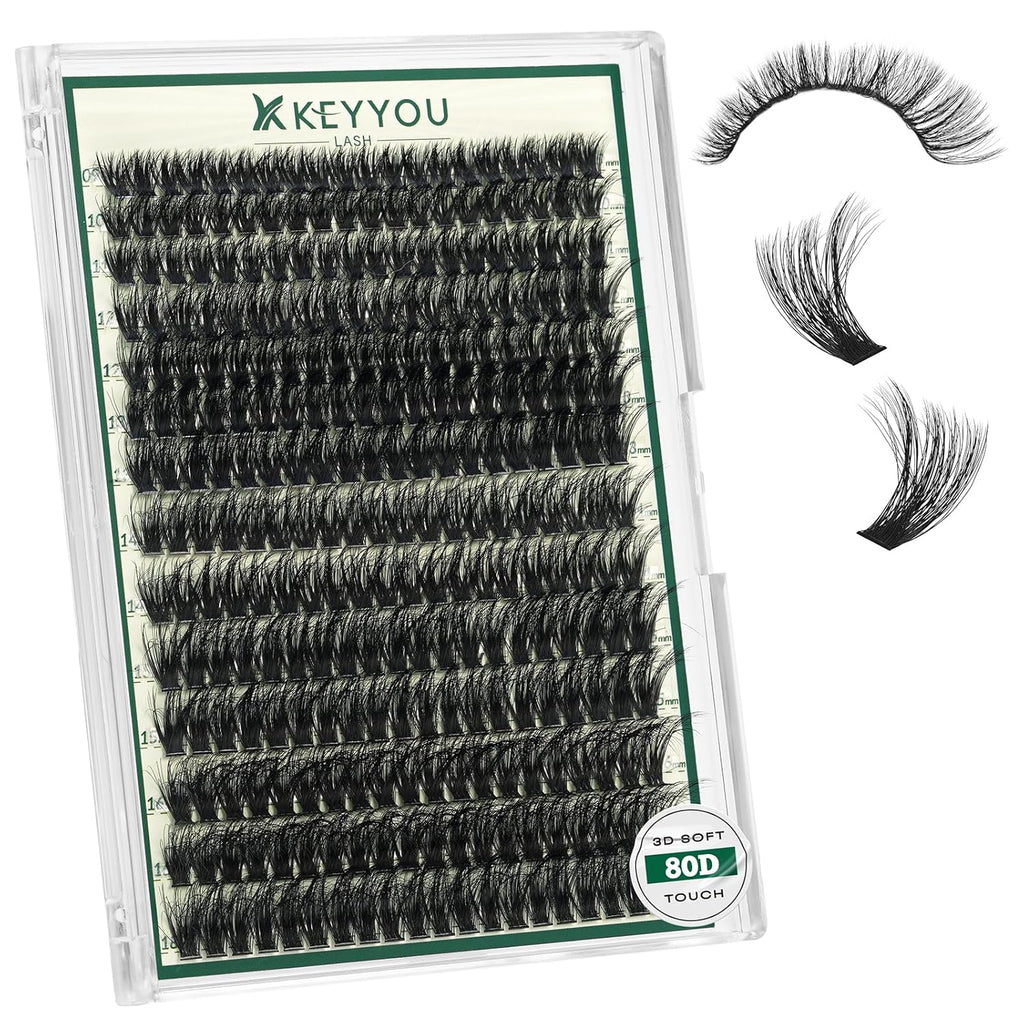 Clusters Eyelash Extensions 3D Effect Eyelash Cluster KEYYOU LASH 280pcs 80D D Curl 9-18MIX Individual Lashes Wispy Lashes Volume Cluster Lashes Natural Lash Extension(3D-80D-D-9-18MIX-zzlj-5)