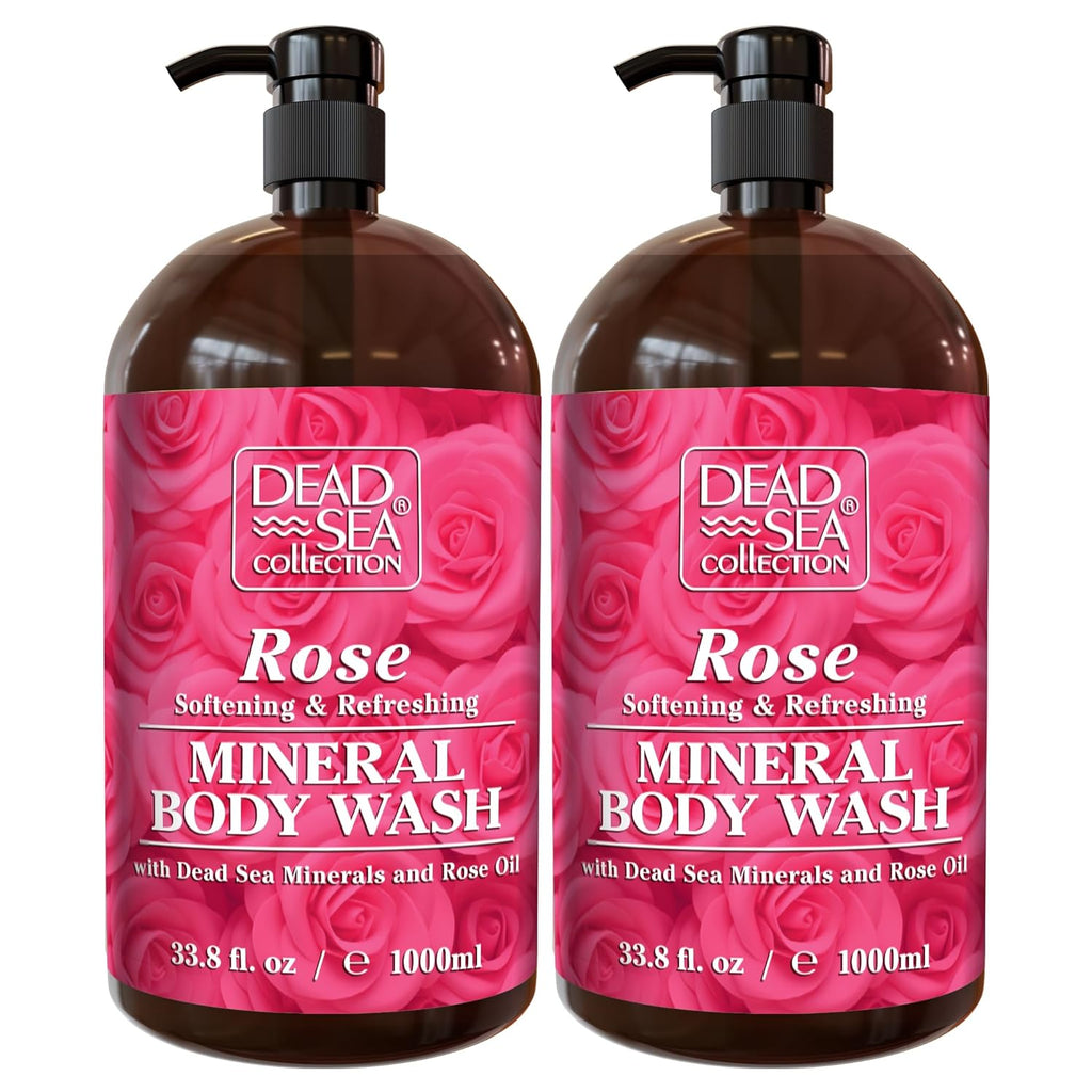 Dead Sea Collection Rose Body Wash for Women and Men - with Pure Dead Sea Minerals and Rose Extract - Cleanses and Moisturizes Skin - Pack of 2 (67.6 fl. oz)