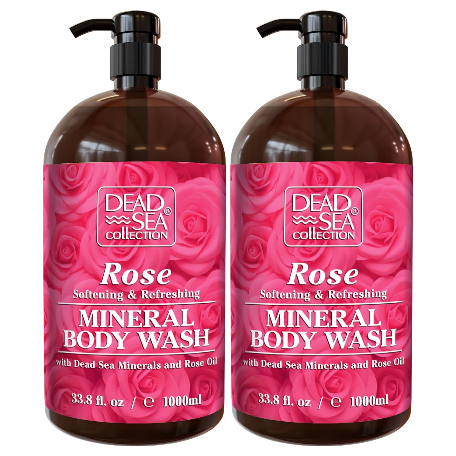 Dead Sea Collection Rose Body Wash for Women and Men - with Pure Dead Sea Minerals and Rose Extract - Cleanses and Moisturizes Skin - Pack of 2 (67.6 fl. oz)