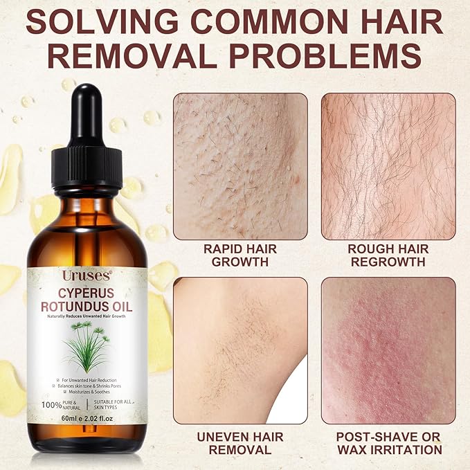 3Pack Cyperus Rotundus Oil, Natural Cyperus Rotundus Oil for Hair Removal, Reduces Unwanted Hair Growth, Moisturizes & Soothes The Skin, Suitable for All Skin Types