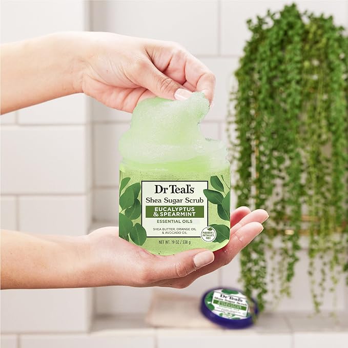 Dr Teal's Shea Sugar Scrub, Eucalyptus & Spearmint Essential Oils, 19 oz (Pack of 3)