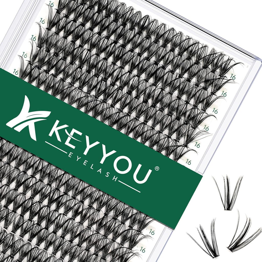 Lash Clusters 300pcs Individual Lashes 30D 0.07D Curl 16mm DIY Eyelash Extension KEYYOU Large Tray Volume Soft&Natural Cluster Lashes(30D-0.07D,16）