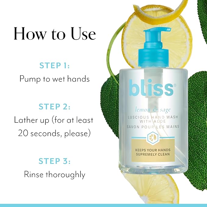 Bliss Lemon & Sage Luscious Hand Wash with Aloe – Hydrating, Refreshing Hand Soap with Coconut Oil & Vitamin B5 – Gently Cleanses Without Drying – 12.14 fl oz