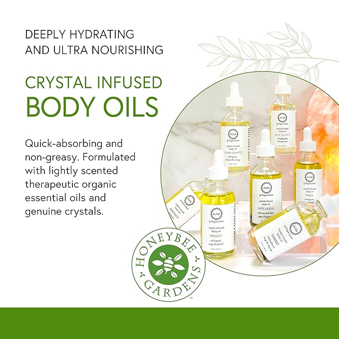 Honeybee Gardens Crystal Infused Body Oil, Rose Quartz, Organic, Moisturizing, Non-Greasy, for All Skin Types, 2 Fl Oz