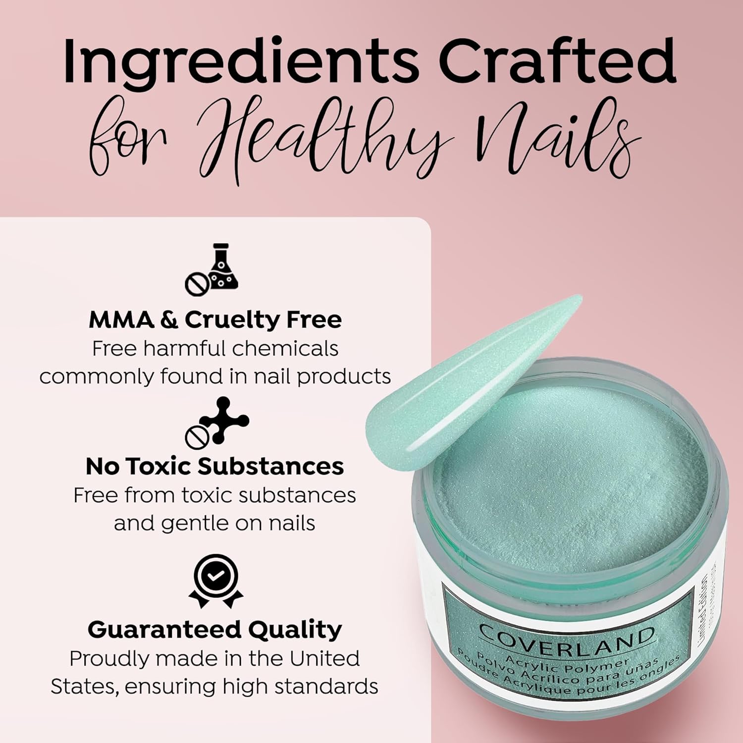 Tones Coverland Acrylic Nail Powder "Aqua Burst" - Limited Edition Acrylic Powder for Nail Design, Sculpting, and Masking Nail Bed Imperfections - (1.5 Oz)