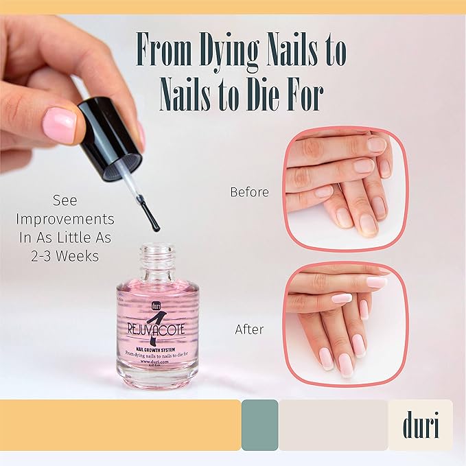 duri Rejuvacote 1 Nail Growth System - Original Maximum Strength Formula - Nail Strengthener and Nail Growth - Base and Top Coat - Pack of 3 - 0.45 fl. oz.