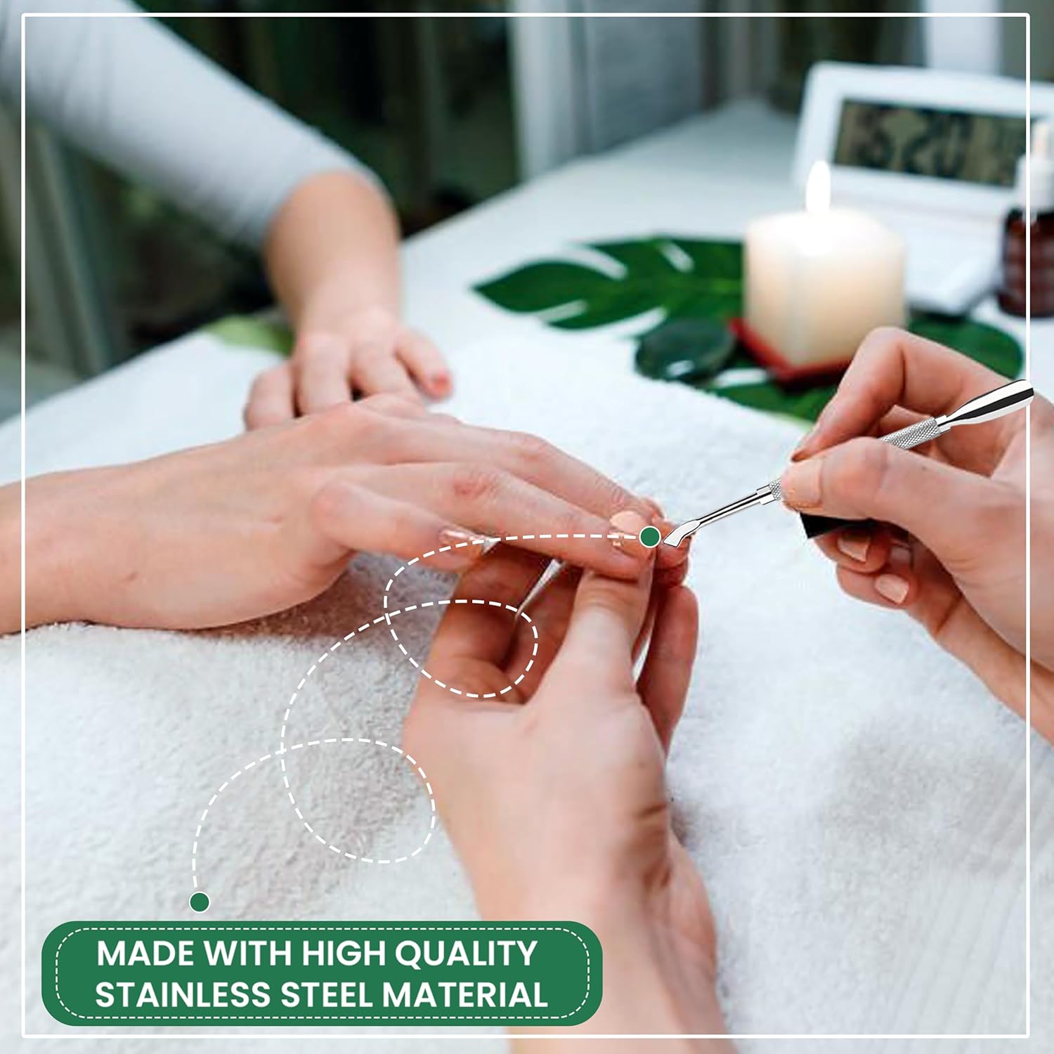 Cuticle Pusher Double Ended Sharp Edge Spoon Shaped Set, Salon Quality Stainless Steel Metal Manicure Pedicure Nail Polish Remover Cleaner Tools for Fingernails Toenails