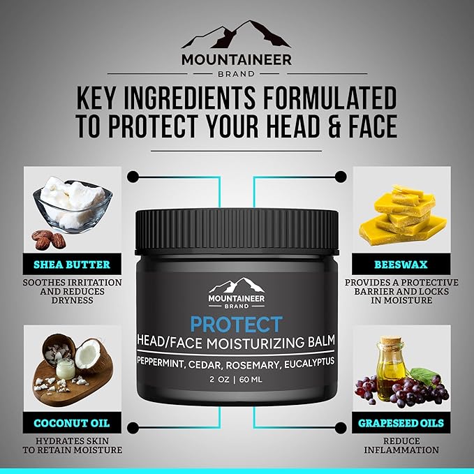 Mountaineer Brand All Natural Moisturizer and After Shave Balm for Men | Bald Head Care | Non-Greasy Scalp and Face Lotion | Refresing Natural Scent | Made in USA | 2oz