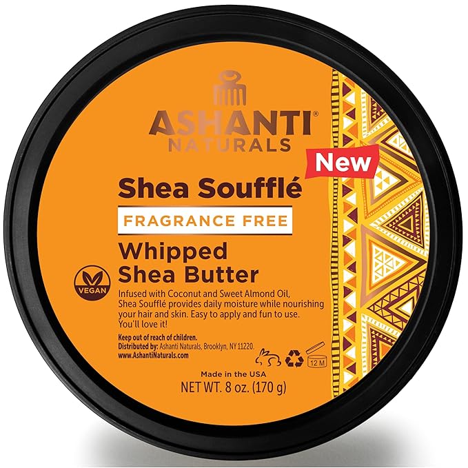 Whipped Shea Butter | Unrefined Shea Butter from Ghana, Coconut and Almond Oil (Fragrance Free Souffle, 8 oz)