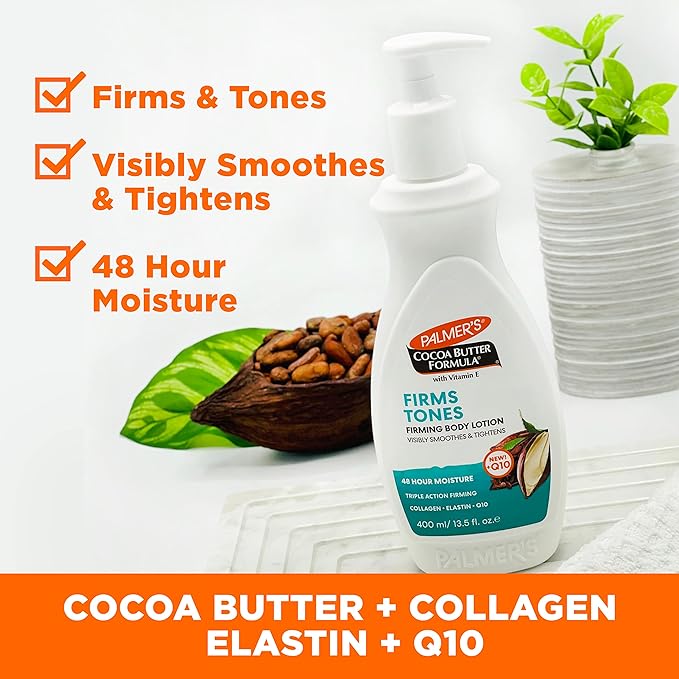 Palmer's Cocoa Butter Formula Skin Firming Body Lotion, Toning & Tightening Cream with Q10, Collagen & Elastin, Pump Bottle, 13.5 Oz. (Pack of 2)