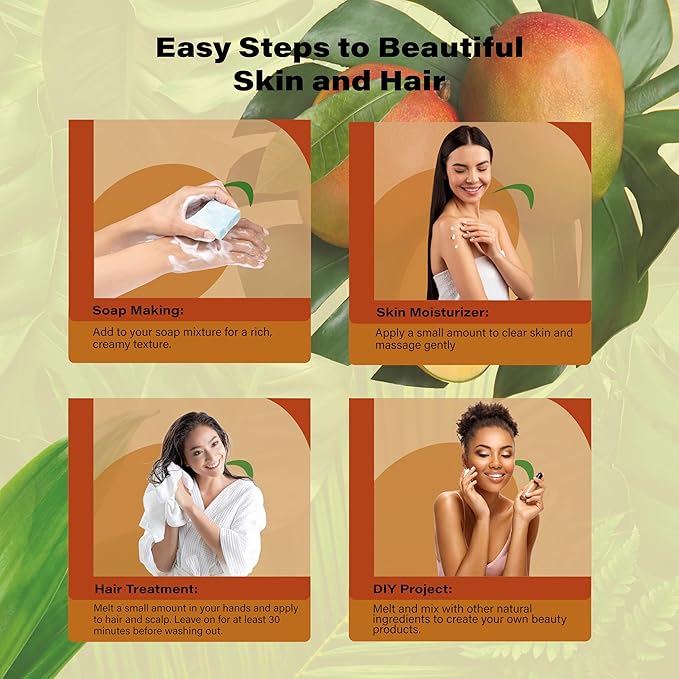 Raw Mango Butter 8 oz. Bar - 100% Pure Natural Unrefined - Great for Skin and Hair Growth. DIY Soap Making, Body Butter, Lotions and Creams.