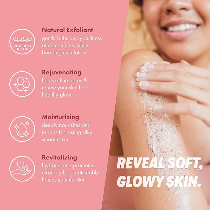 Rose Petal Scrub Foot & Body Exfoliator Infused with Vitamin E and Rose Natural Exfoliating Sugar Body Scrub for Toning Cellulite Skin Care by Handmade Heroes