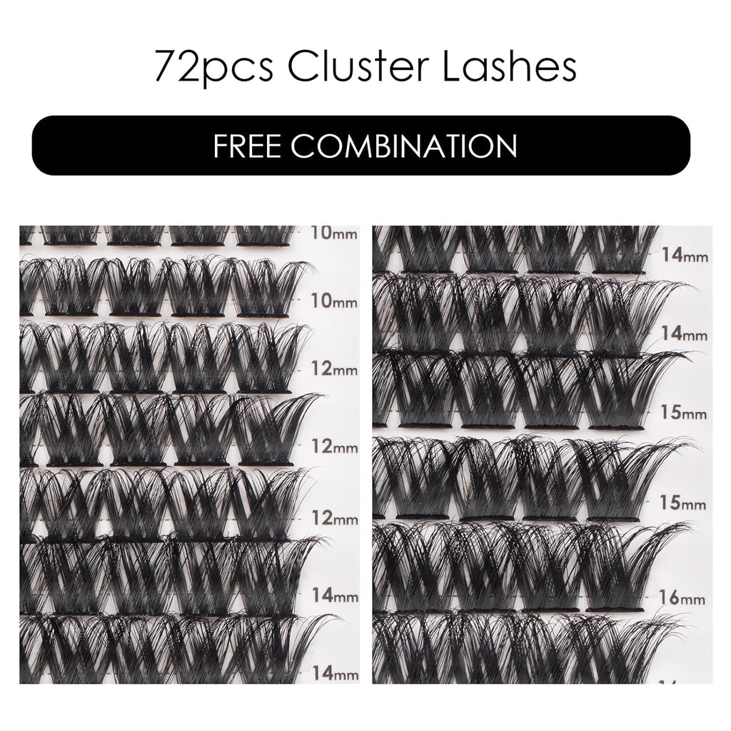 Cluster Lashes 72 Individual Lashes Clusters Eyelash Extensions False Eyelashes DIY Lash Extension Reusable False Eyelashes Natural Look Mix 10-16mm C D Curl-DM27