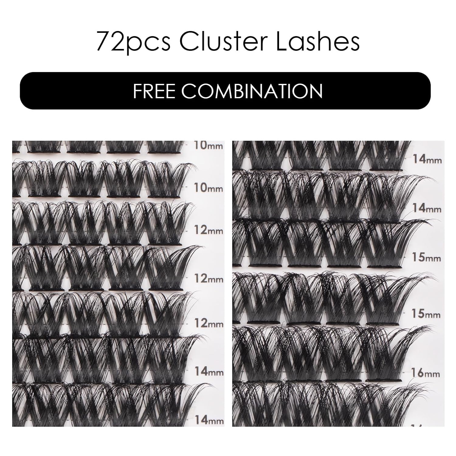 Cluster Lashes 72 Individual Lashes Clusters Eyelash Extensions False Eyelashes DIY Lash Extension Reusable False Eyelashes Natural Look Mix 10-16mm C D Curl-DM27