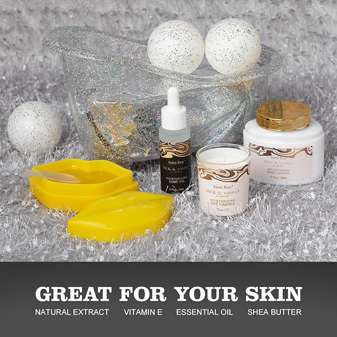 Mother's Day Gift Bath and Body Almond Milk Vanilla Spa Gifts for Women, Bath Gift Set with Shower Gel, Scent Lotion, Bath Bomb Spa Gift Basket, Bath and Body Care Set Birthday Holiday Home Spa Gifts