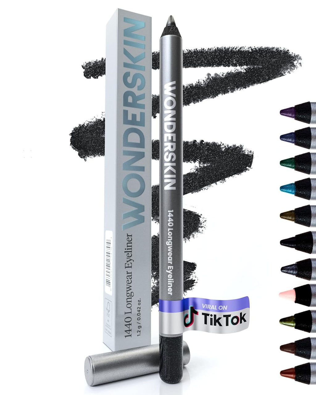Wonderskin Eyeliner Pencil, 1440 Longwear Black Glitter Eyeliner Pencil - Waterproof, Sharpenable & Smudge Proof