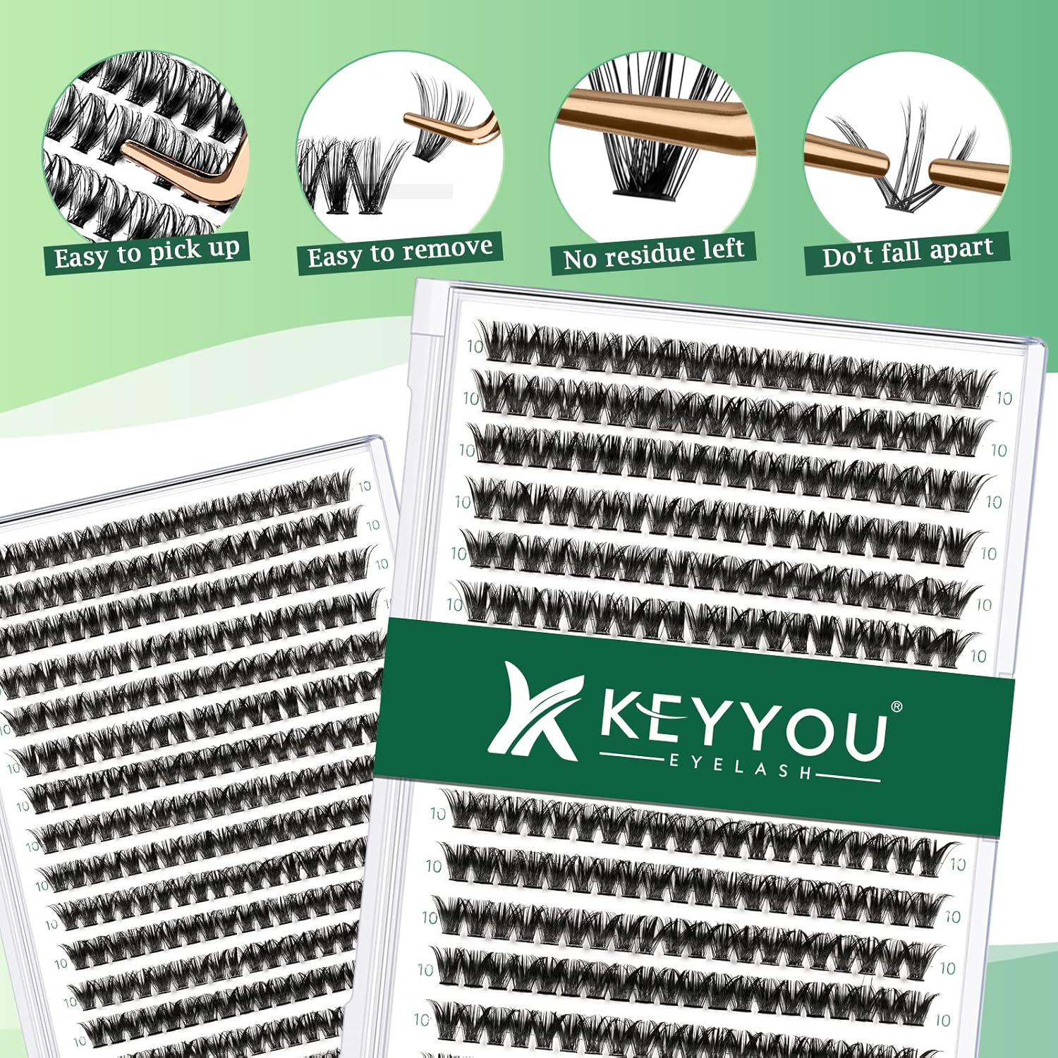 Lash Clusters 300pcs Eyelash Clusters 50D 0.07D Curl 10mm DIY Eyelash Extension KEYYOU Large Tray Volume Soft&Natural Individual Lashes(50D-0.07D,10)