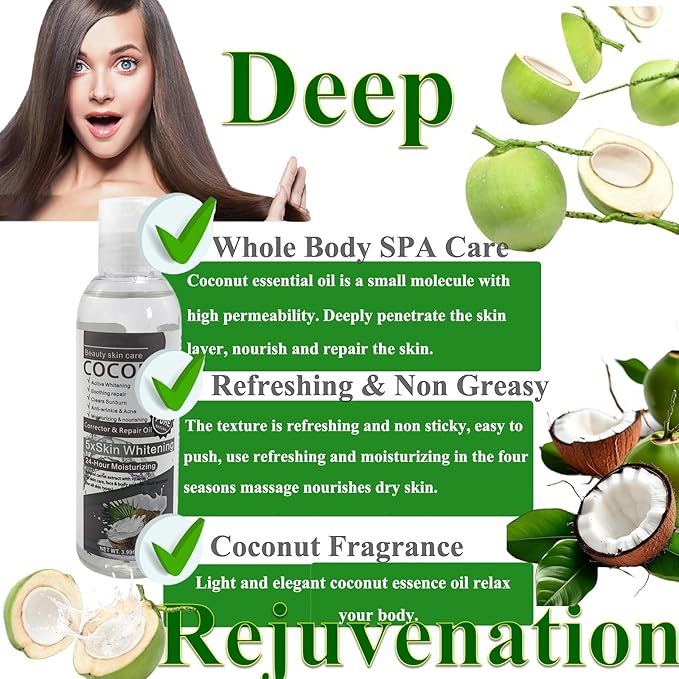 Elitzia Coconut Oil Hair Spa Skin Care Massage Oil Conditoner Liquid Skin Nourish Moisturier Makeup Remover Fix Flyaways Versatile Base Oil Face Body Pure Natural 3.99fl.oz