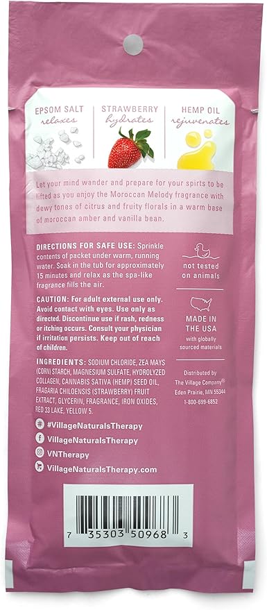 Village Naturals Therapy Glow Concentrated Mineral Bath Soak, Moroccan Melody Scent, 2 oz, Pack of 12