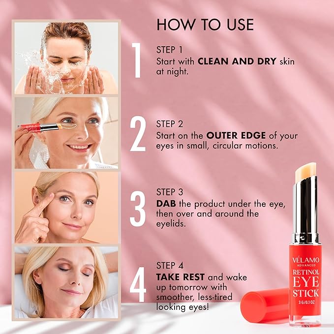 VELAMO ADVANCED Retinol Eye Stick: Retinol Under Eye Cream for Dark Circles and Puffiness with 1% Bakuchiol - Anti Aging Balm Stick Reduces Fine Lines Wrinkles Under Eye Bags in 4-8 Weeks - 2 Packs