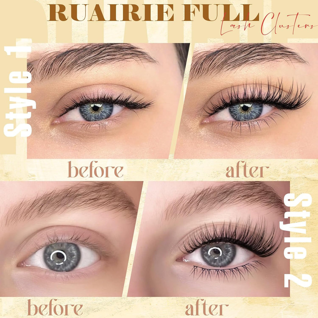 Ruairie Lash Clusters Kit Natural Lash Extension Kit 4 Styles Wispy Eyelash Extension Kit D-Curly Eyelash Clusters Kit 156pcs Cluster Eyelash Extensions Kit with Bottom Lash Clusters