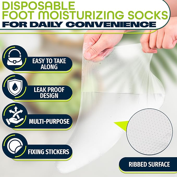 200 Pcs Plastic Foot Covers for Feet – 13 USA Leak-Proof, Durable, Ribbed Anti-Slip Design with 200 Stickers for Snug Closure – Plastic Socks for Moisturizing Feet, Great for Wax Foot Care & Hydration