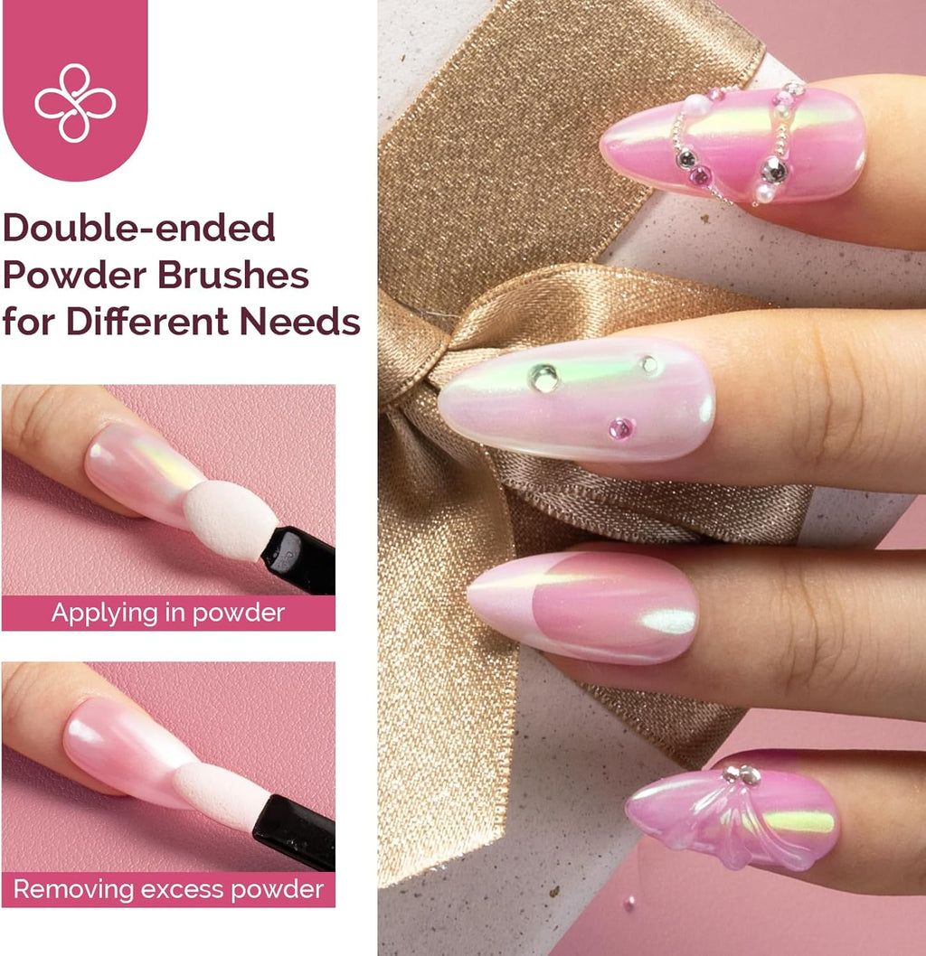 MelodySusie 2Pcs Chrome Nail Powder for Gel Nails, Pearl and Aurora Powder Mirror Effect Pigment Pearlescent Mermaid Pigment Pearl Glitter for Home DIY Salon Use