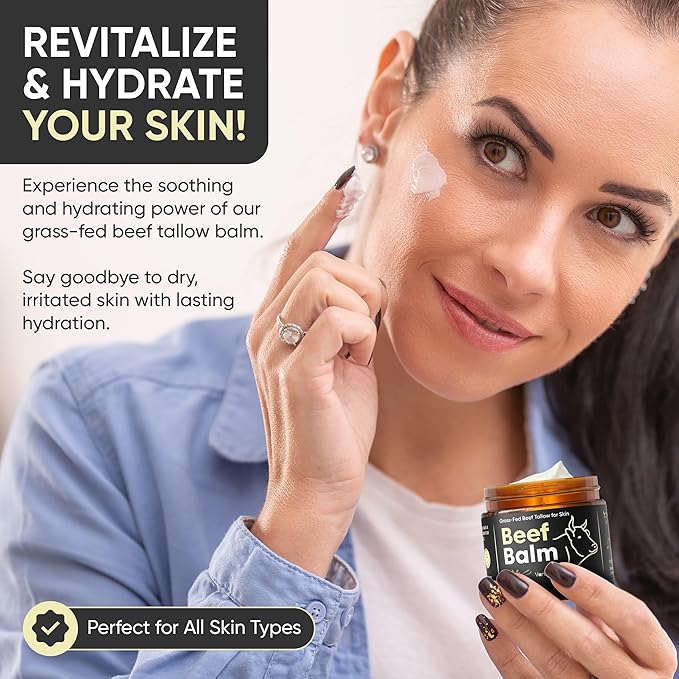 Beef Tallow Balm - Beef Tallow For Skin Care, Tallow Moisturizer, Face Cream, Lotion & Cream (Vanilla, Grass-Fed Tallow)