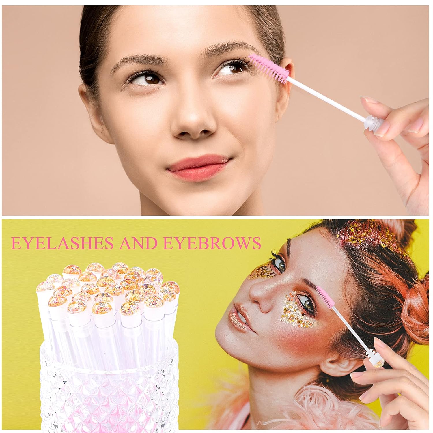 20pcs Eyelash brush Lash Wand Makeup tool Eyelash Extension supplies Cleaning brush Diamond Mascara foil pink