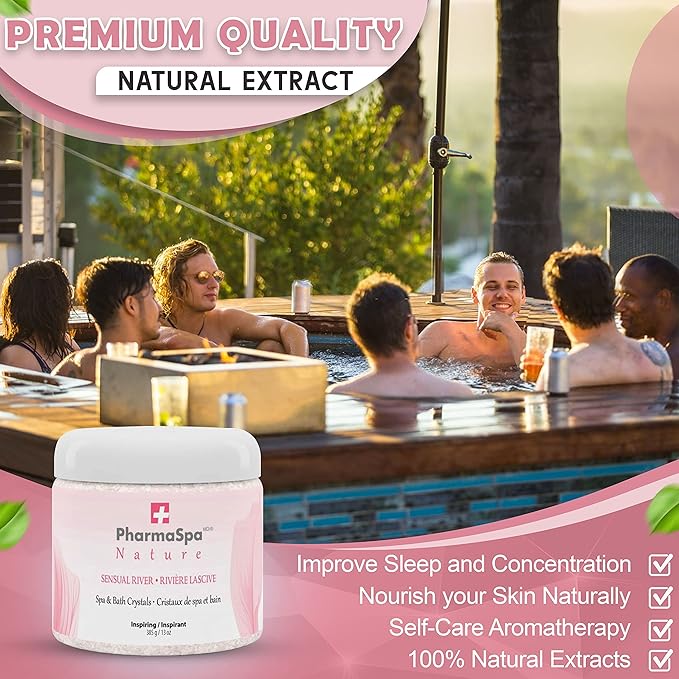 Nature: Spa and Bath Crystals with All-Natural Extracts - 385 g/13 oz – Epsom Bath Salt for Hot Tub Aromatherapy and Relaxation – Gluten Free, Parabens Free, Cruelty Free (Sensual River)