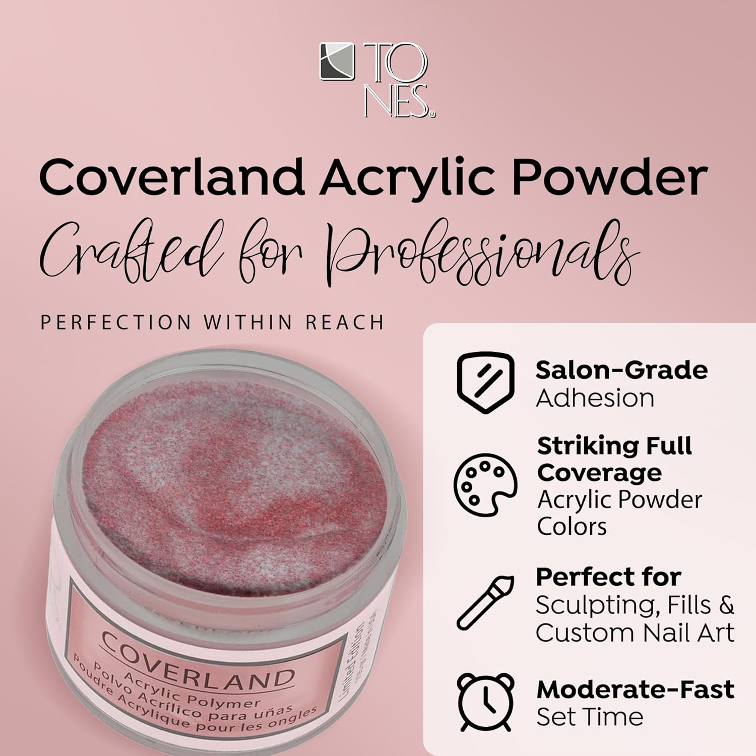 Tones Coverland Acrylic Nail Powder "Date Night" - Limited Edition Acrylic Powder for Nail Design, Sculpting, and Masking Nail Bed Imperfections - Professional Acrylic Nail Supplies - (1.5 Oz)