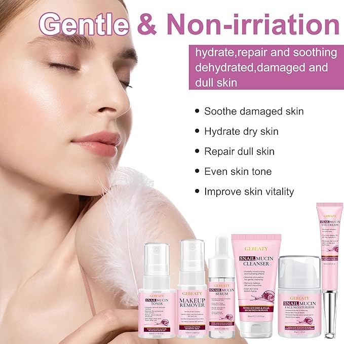 Gifts for Women,Skin Care Set,Anti-aging Moisturizing Repair Soothing Snail Mucin Serum Hydrating Facial Skin Care Routine Kit for Dull Skin & Dry Skin,Travel Skincare Gift Set Teenage Teen Girl Gifts