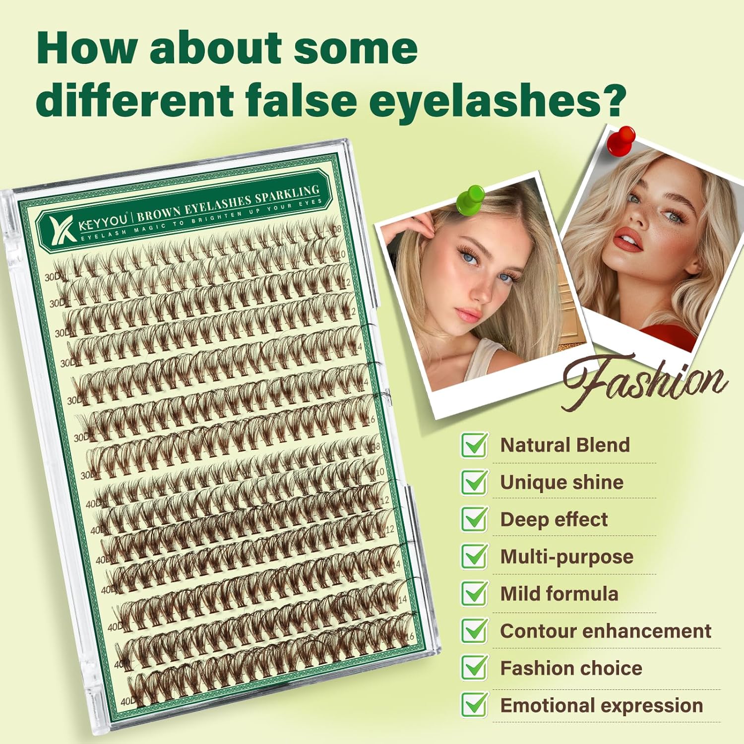 KEYYOU Brown Lash Clusters Natural Lash Extensions Wispy Eyelash Clusters 280Pcs D Curl Eyelash Extensions for Beginner Friendly Dark Lash Clusters Brown Eyelash Extensions (Brown-30D40D-D-8-16MIX）