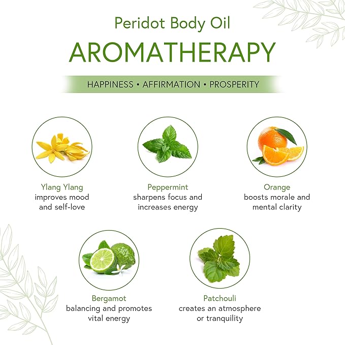 Honeybee Gardens Crystal Infused Body Oil, Peridot, Organic, Moisturizing, Non-Greasy, for All Skin Types, 2 Fl Oz