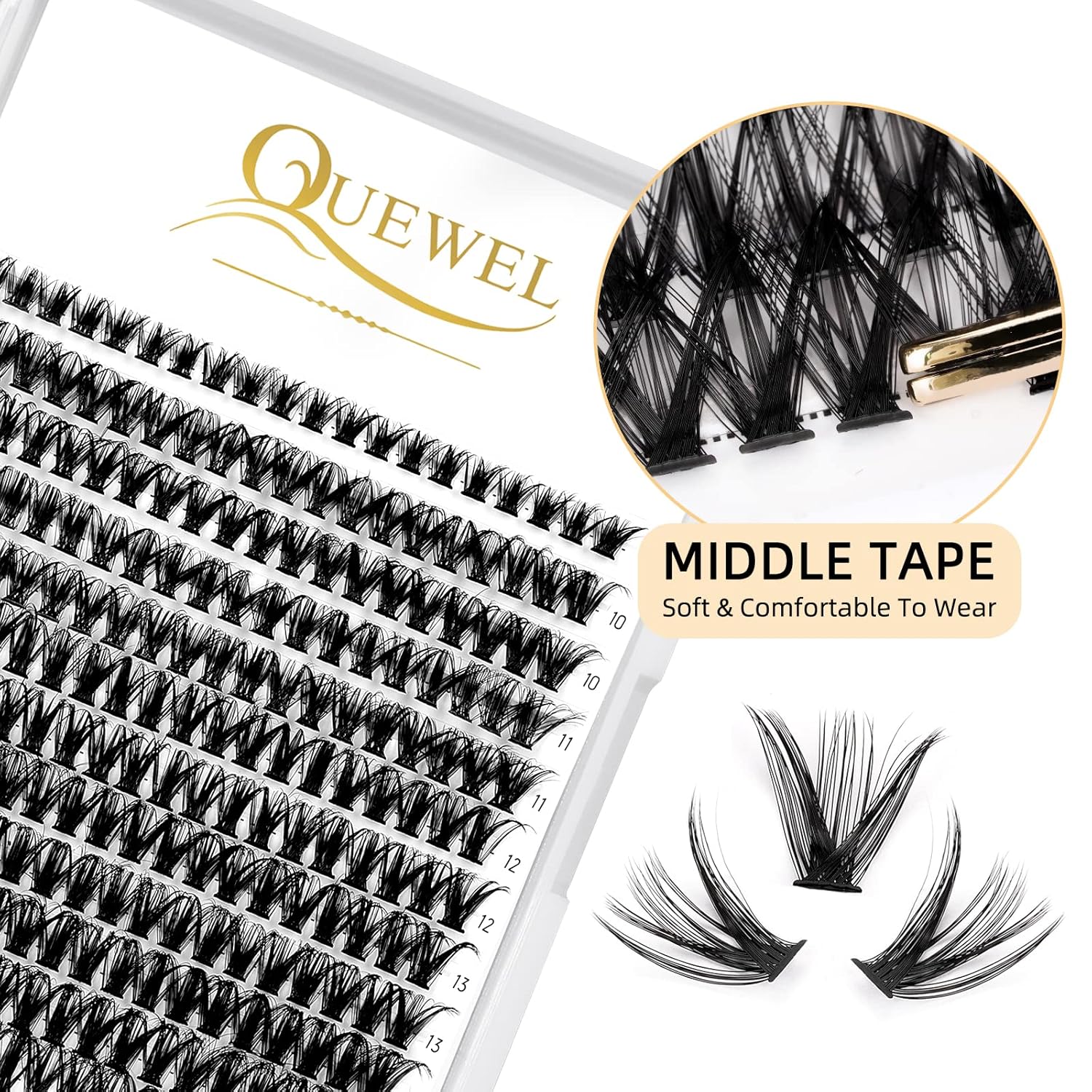 QUEWEL Cluster Lashes 240Pcs Individual Lashes 50D 0.07 D Curl Mix8-14mm Lash Extensions Clusters Lashes Soft&Natural False Eyelashes Individual DIY Eyelash Extension at Home(50D 0.07D mix-8-14)