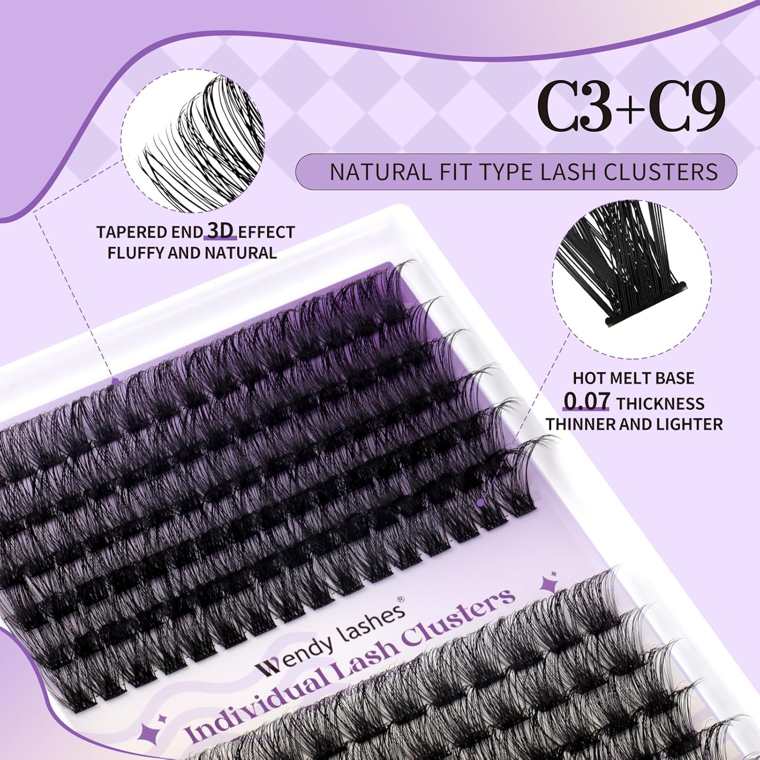 Lash Clusters Wispy Individual Lashes Fluffy Thick Volume Eyelash Clusters DIY False Eyelashes D Curl Cluster Eyelash Extensions Comfortable Lash Extension for Beginners by WENDY LASHES(C3/C9-D-1216)